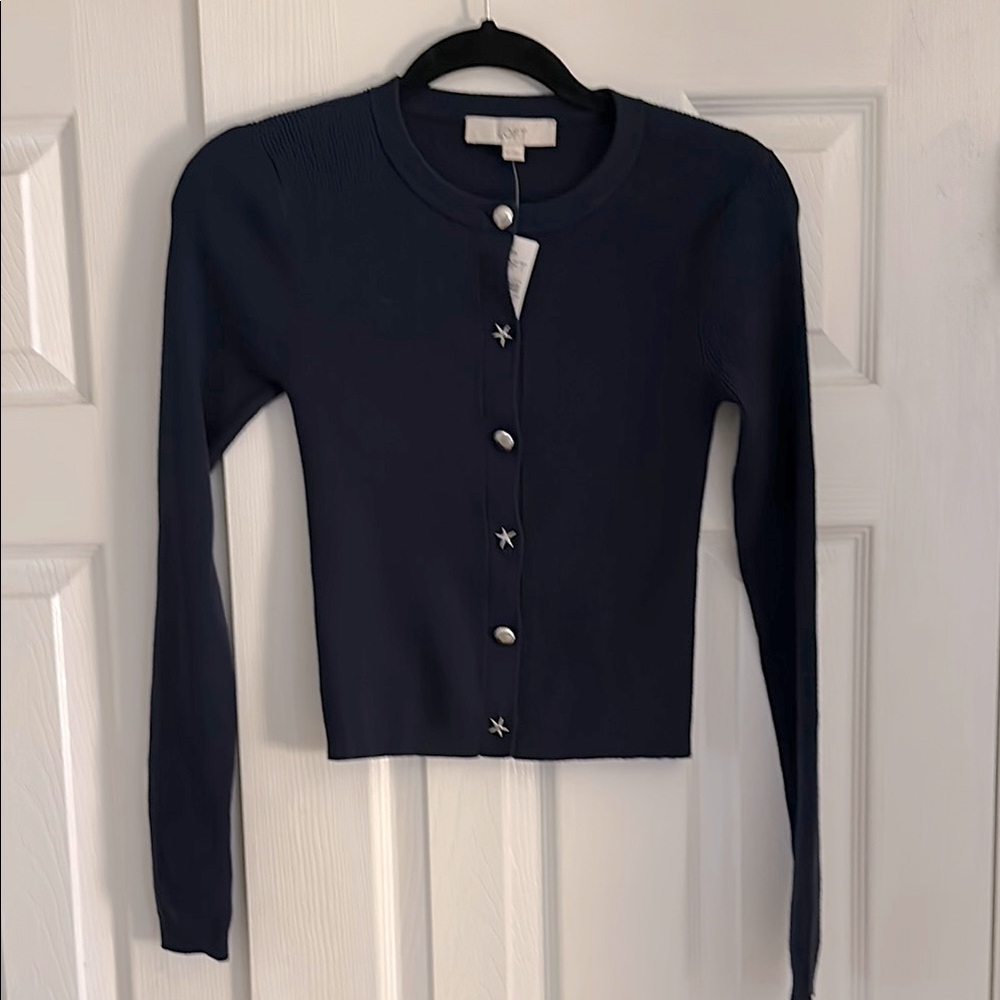 Loft Super soft cardigan with Silver seashell buttons Dark Navy